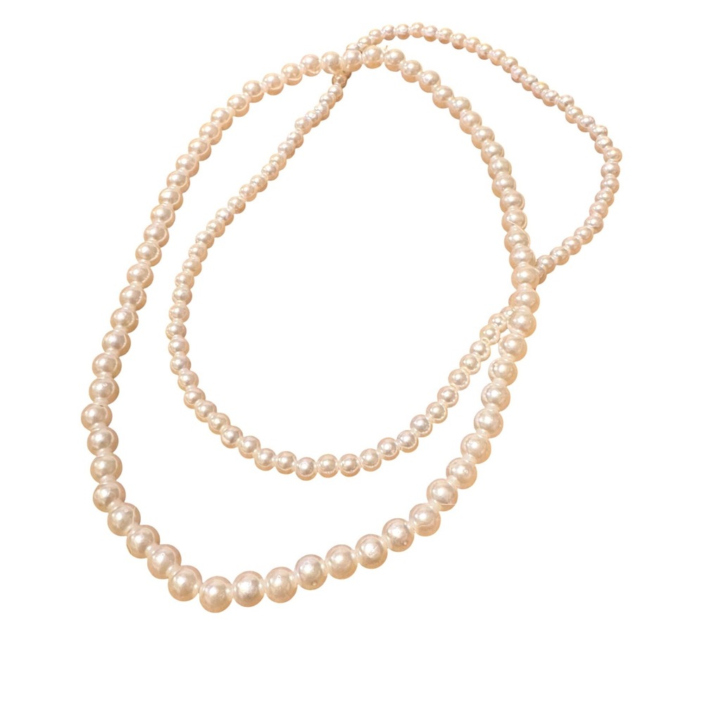 Set of 2 White Faux Pearl Necklaces Round Bead Strand Layering Jewelry Set